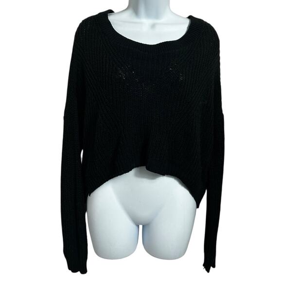 Express Black Pullover Sweater Sz XS Crop Oversized Twist Open Back Chunky - Picture 2 of 6